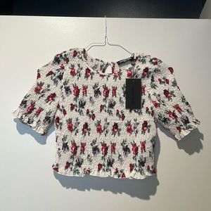 White floral shirred crop top - size 4/Small